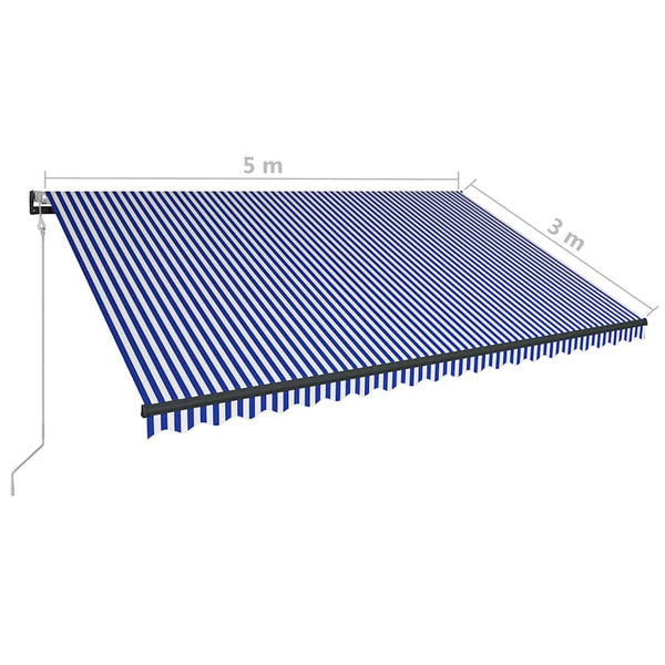 vidaXL Awning with Wind Sensor & LED 500x300cm Blue and White