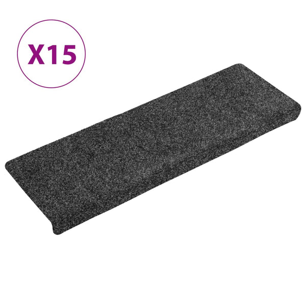 vidaXL Self-Adhesive Stair Mats 15 pcs. 65x21x4 cm Dark Grey Rectangular Edge