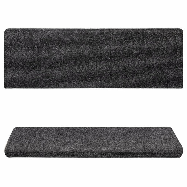 vidaXL Self-Adhesive Stair Mats 15 pcs. 65x21x4 cm Dark Grey Rectangular Edge