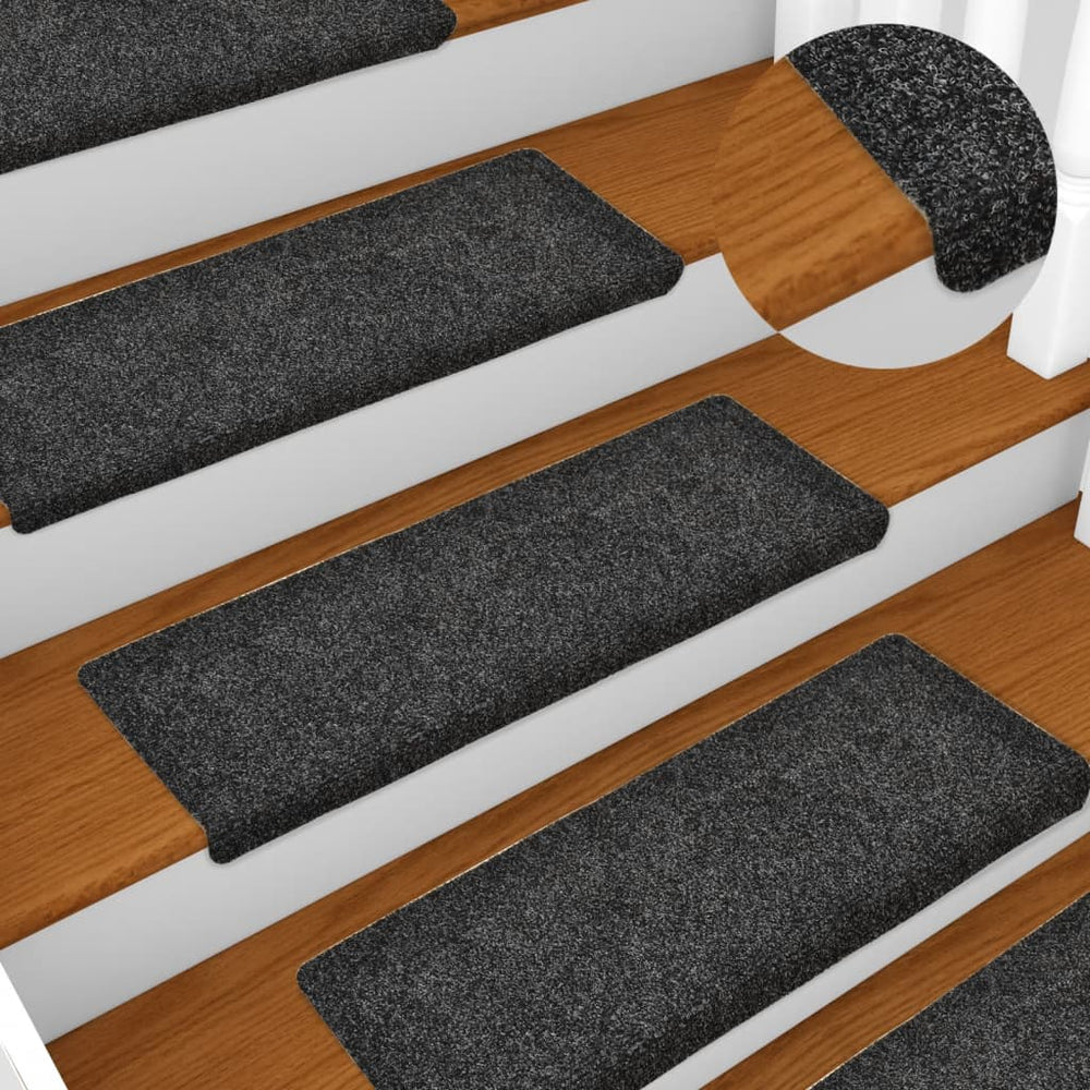 vidaXL Self-Adhesive Stair Mats 15 pcs. 65x21x4 cm Dark Grey Rectangular Edge