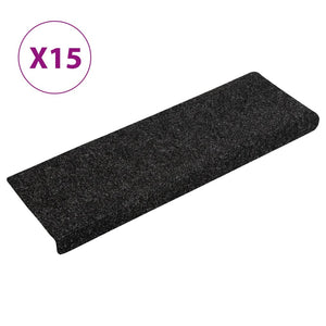 vidaXL Stair Mats Self-Adhesive 15 pcs. 65x21x4 cm Black Rectangular Edge