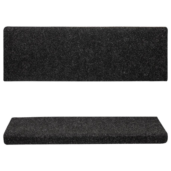 vidaXL Stair Mats Self-Adhesive 15 pcs. 65x21x4 cm Black Rectangular Edge