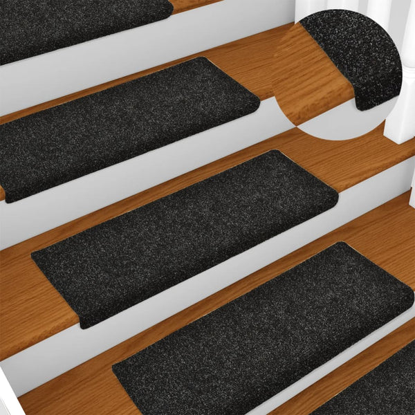 vidaXL Stair Mats Self-Adhesive 15 pcs. 65x21x4 cm Black Rectangular Edge