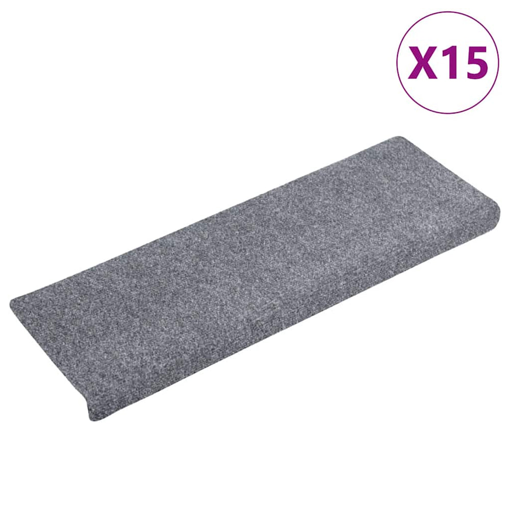 vidaXL Self-Adhesive Stair Mats 15 pcs. 65x21x4 cm Light Grey Rectangular Edge