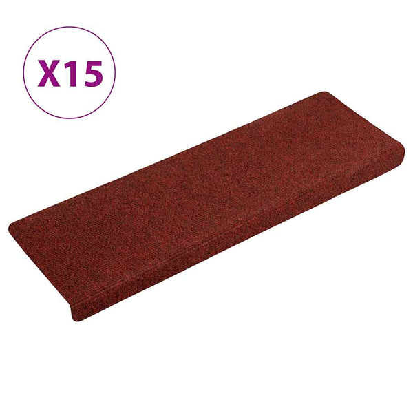 vidaXL Self-Adhesive Stair Mats 15 pcs. 65x21x4 cm Burgundy Rectangular Edge