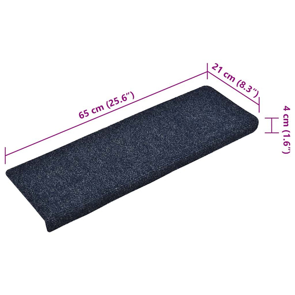 vidaXL Self-Adhesive Stair Mats 15 pcs. 65x21x4 cm Blue Rectangular Edge