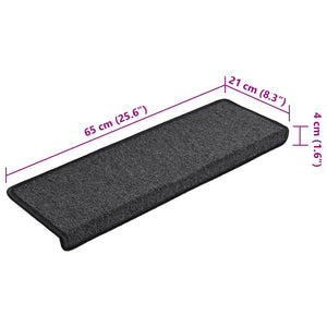 vidaXL Stair Mats 15 pcs. 65x21x4 cm Anthracite Rectangular Edge