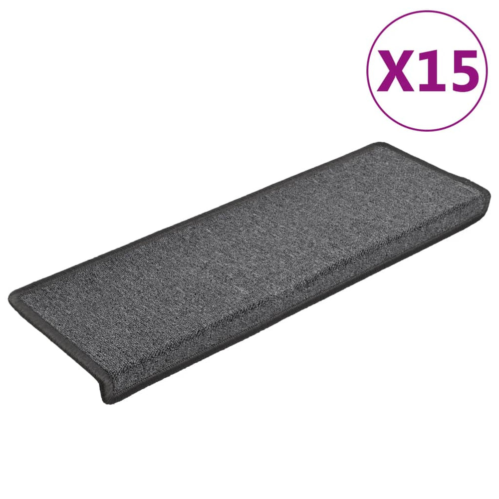 vidaXL Stair Mats 15 pcs. 65x21x4 cm Dark Grey Rectangular Edge