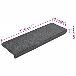 vidaXL Stair Mats 15 pcs. 65x21x4 cm Dark Grey Rectangular Edge