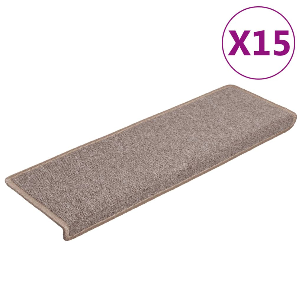 vidaXL Stair Mats 15 pcs. 65x21x4 cm Light Brown Rectangular Edge