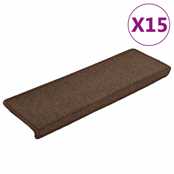 vidaXL Stair Mats 15 pcs. 65x21x4 cm Brown Rectangular Edge