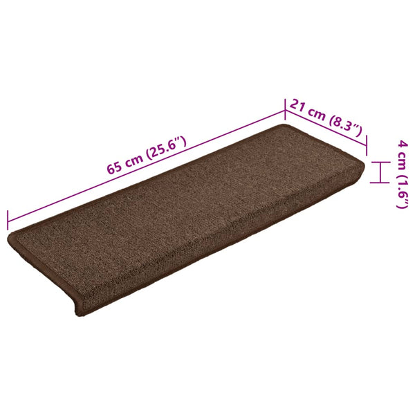 vidaXL Stair Mats 15 pcs. 65x21x4 cm Brown Rectangular Edge