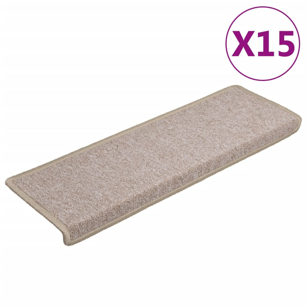vidaXL Stair Mats 15 pcs 65x21x4 cm Taupe Rectangular Edging