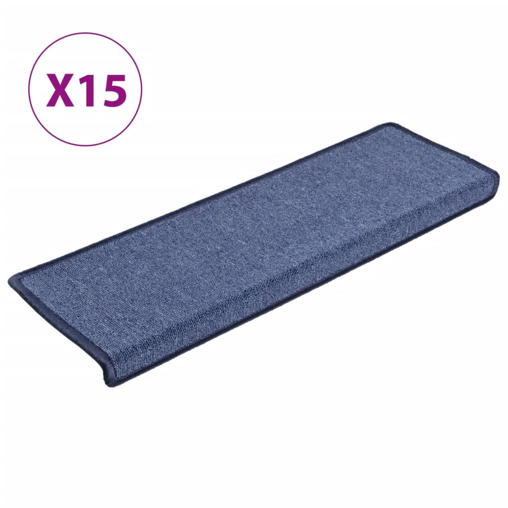 vidaXL Stair Mats 15 pcs. 65x21x4 cm Blue Rectangular Edge