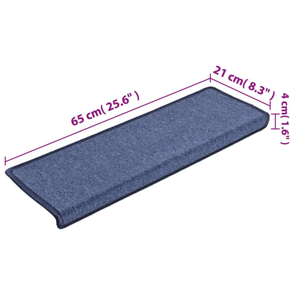 vidaXL Stair Mats 15 pcs. 65x21x4 cm Blue Rectangular Edge