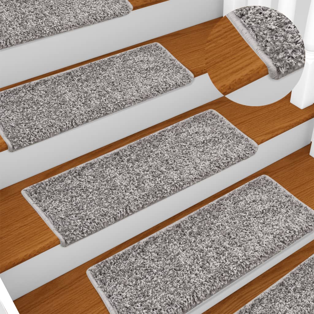 vidaXL Stair Mats 15 pcs. 65x21x4 cm Grey Rectangular Edge