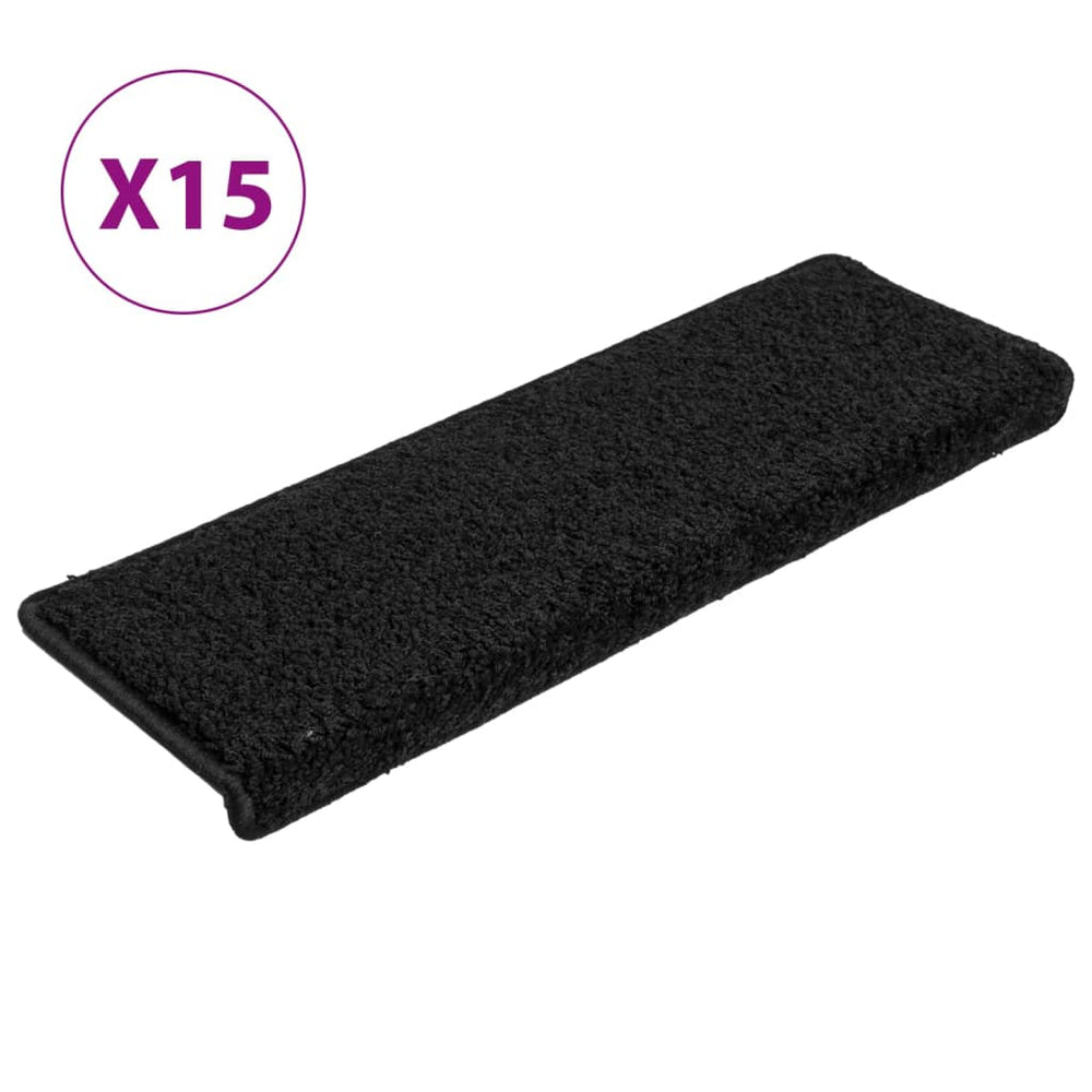 vidaXL Stair Mats 15 pcs. 65x21x4 cm Black Rectangular Edge