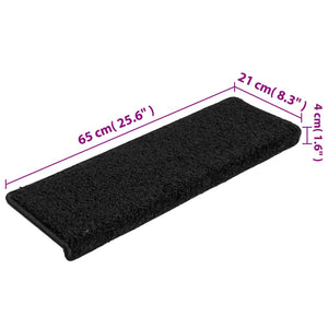 vidaXL Stair Mats 15 pcs. 65x21x4 cm Black Rectangular Edge