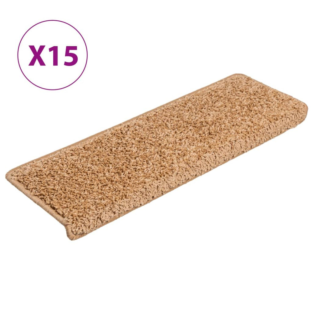 vidaXL Stair Mats 15 pcs. 65x21x4 cm Beige Rectangular Edge