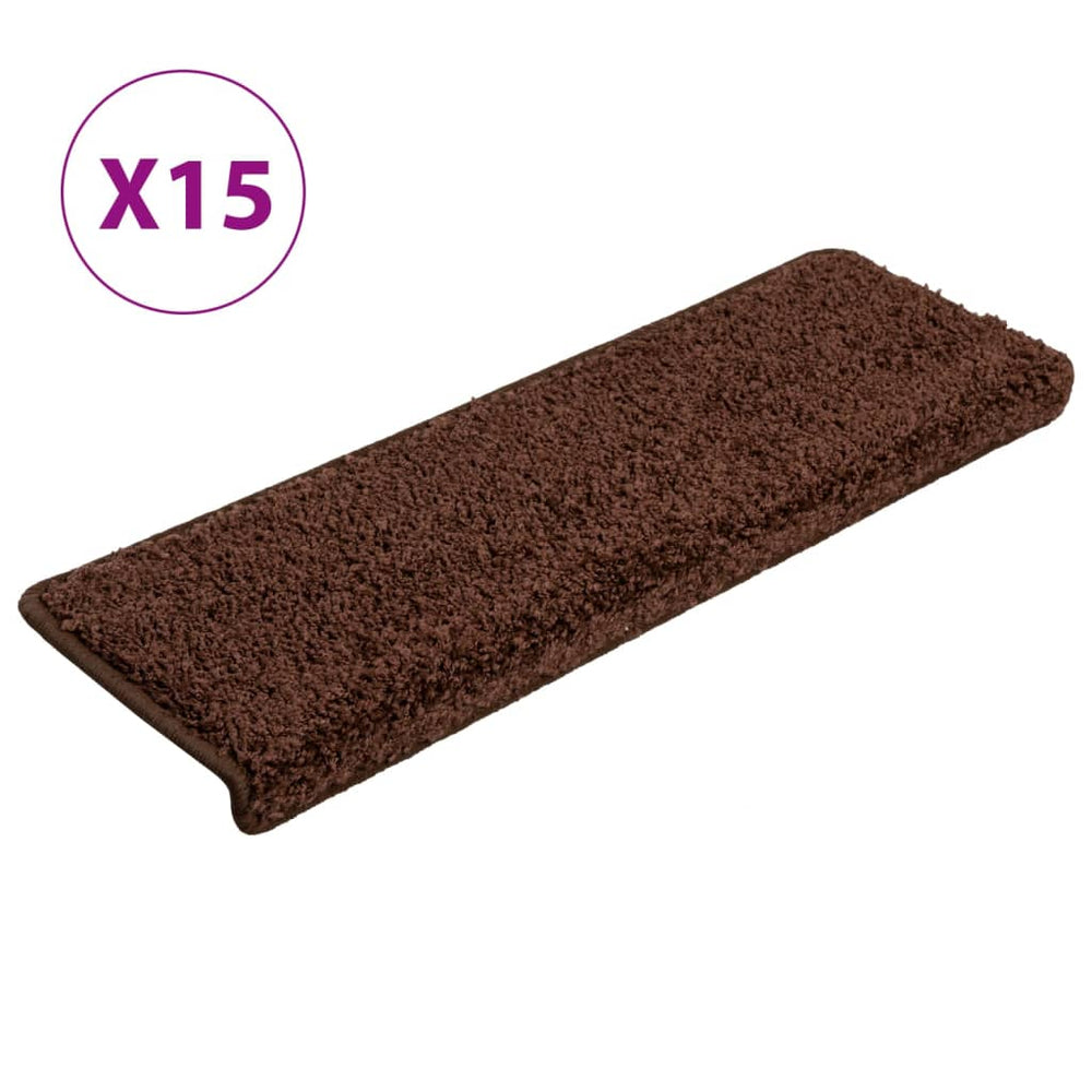 vidaXL Stair Mats 15 pcs. 65x21x4 cm Brown Rectangular Edge