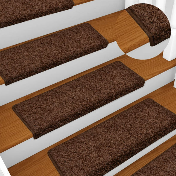 vidaXL Stair Mats 15 pcs. 65x21x4 cm Brown Rectangular Edge