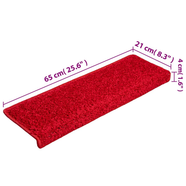 vidaXL Stair Mats 15 pcs. 65x21x4 cm Red Rectangular Edge
