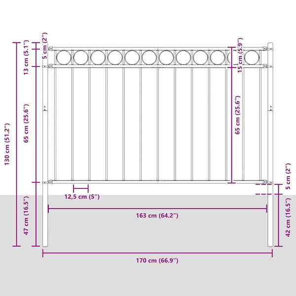 vidaXL Garden Fence ASSEN Steel 1.7 x 0.8 m Black