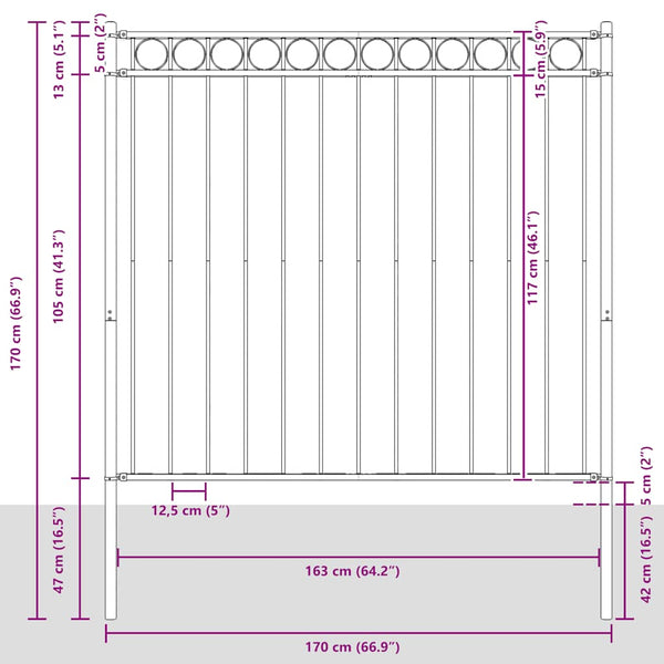 vidaXL Garden Fence ASSEN Steel 1.7 x 1.2 m Black