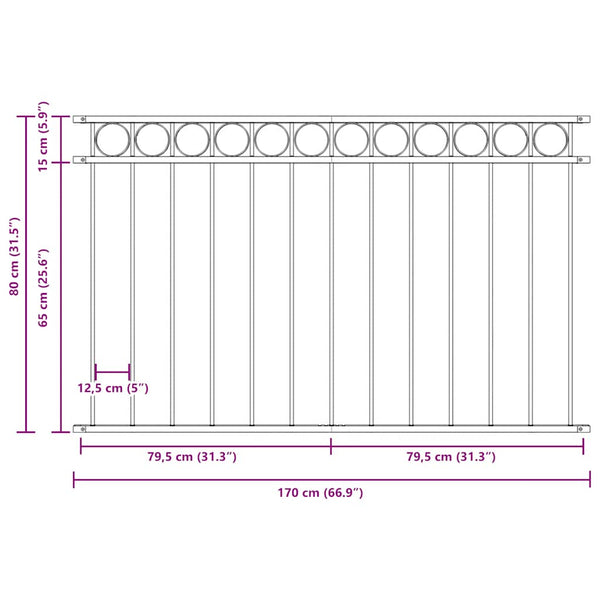 vidaXL Fence Panel ASSEN Steel 1.7 x 0.8 m Black
