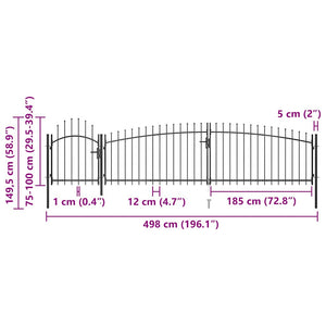 vidaXL Woerden Garden Gate with Spear Top 5x1 m Black