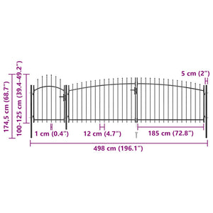 vidaXL Garden Gate Woerden with Spear Top 5 x 1.25 m Black