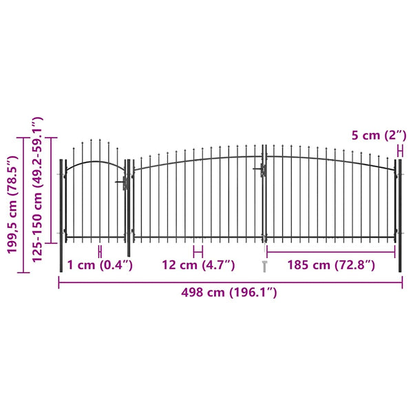 vidaXL Woerden Garden Gate with Spear Top 5x1.5 m Black