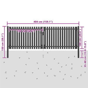 vidaXL Steel Garden Gate 400 x 100 cm Anthracite