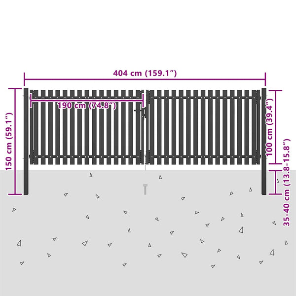 vidaXL Steel Garden Gate 400 x 100 cm Anthracite