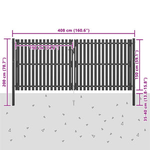 vidaXL Steel Garden Gate 400 x 150 cm Anthracite