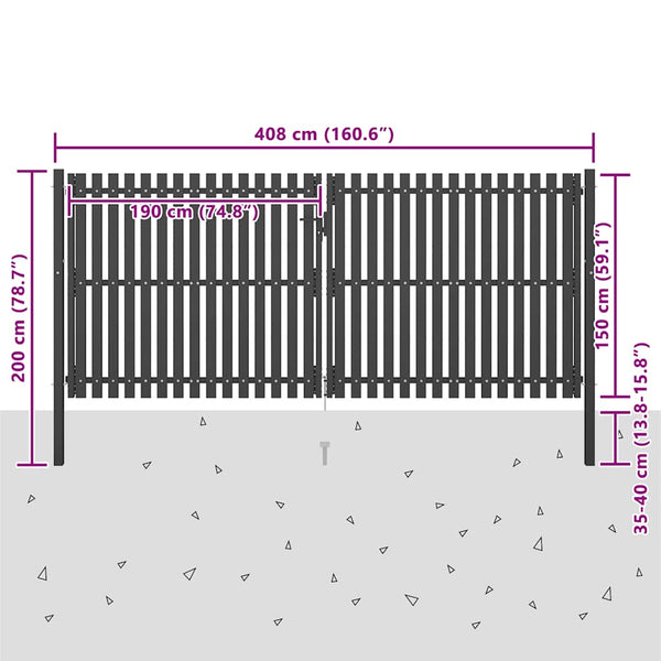 vidaXL Steel Garden Gate 400 x 150 cm Anthracite