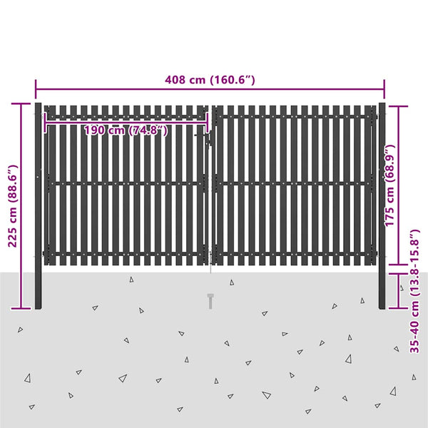 vidaXL Garden Gate Steel 400 x 175 cm Anthracite