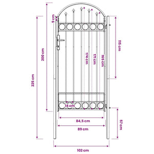 vidaXL Garden Gate ASSEN with Arch Top Steel 102 x 200 cm Black