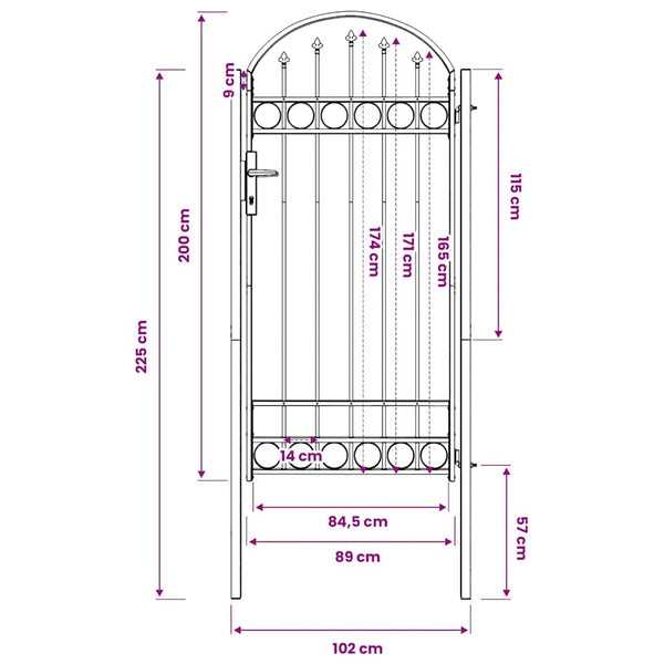vidaXL Garden Gate ASSEN with Arch Top Steel 102 x 200 cm Black