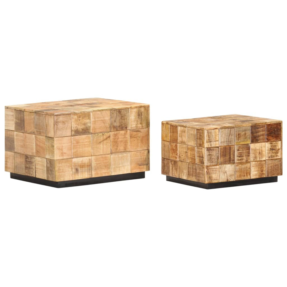 vidaXL Coffee Tables 2 pcs. Block Design Solid Rough Mango Wood