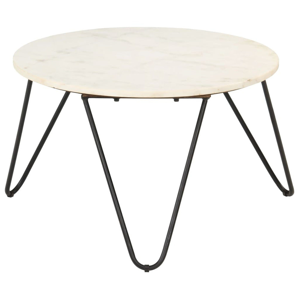 vidaXL Coffee Table White 65x65x42 cm Real Stone with Marble Look