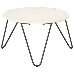 vidaXL Coffee Table White 65x65x42 cm Real Stone with Marble Look