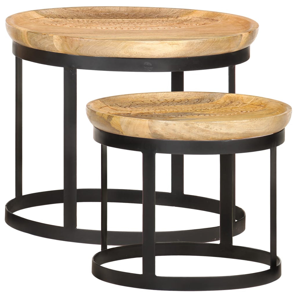 vidaXL Round Side Tables 2 pcs. Solid Mango Wood and Steel