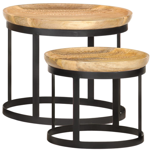 vidaXL Round Side Tables 2 pcs. Solid Mango Wood and Steel