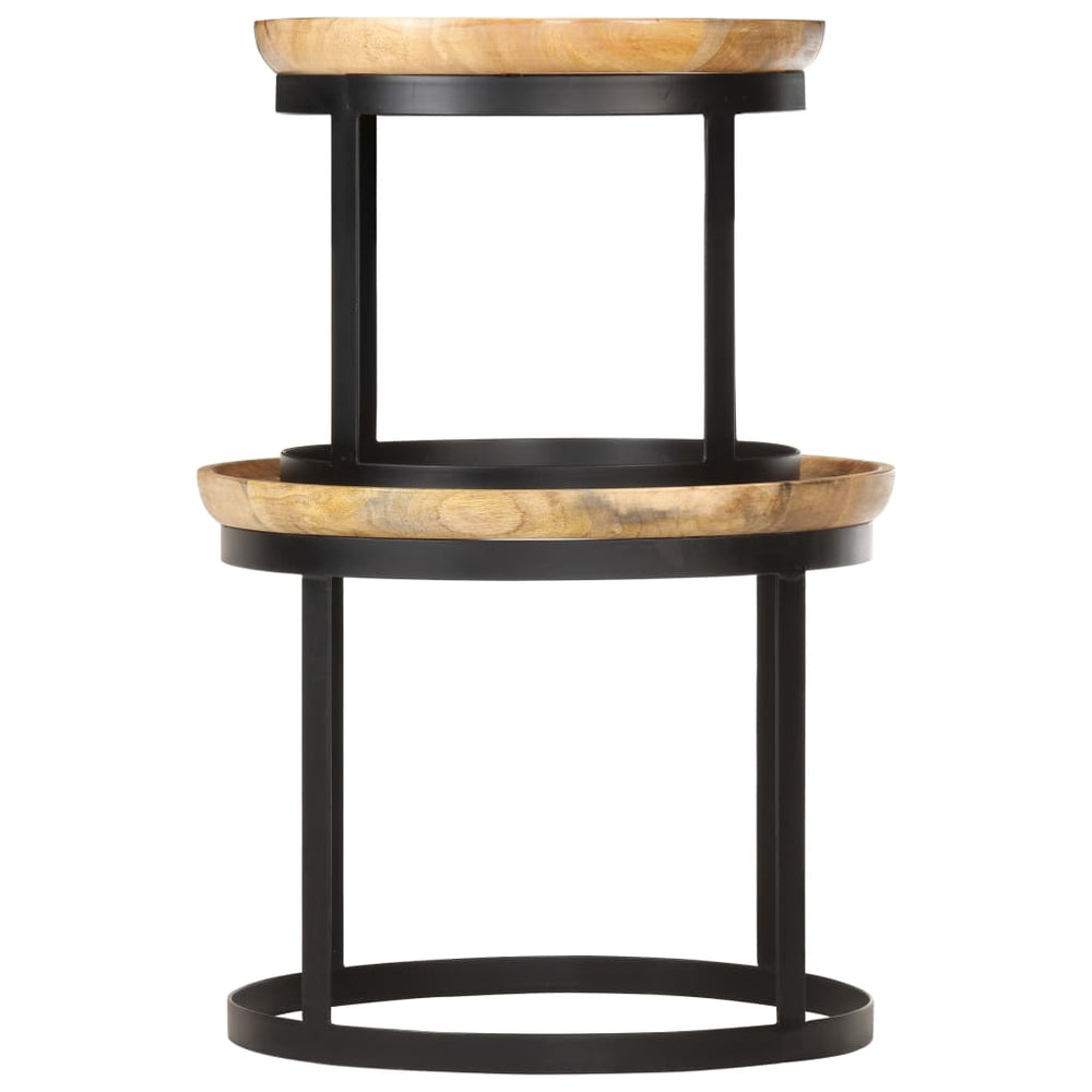 vidaXL Round Side Tables 2 pcs. Solid Mango Wood and Steel