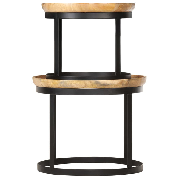 vidaXL Round Side Tables 2 pcs. Solid Mango Wood and Steel