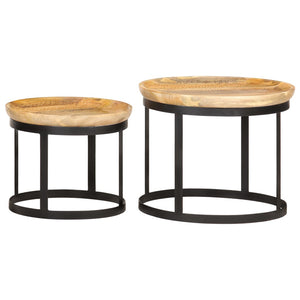 vidaXL Round Side Tables 2 pcs. Solid Mango Wood and Steel