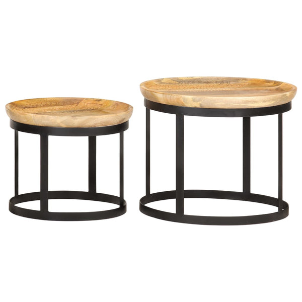 vidaXL Round Side Tables 2 pcs. Solid Mango Wood and Steel