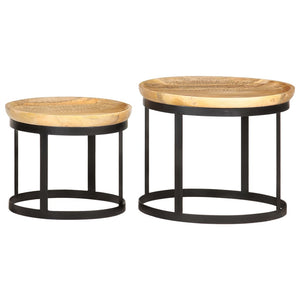 vidaXL Round Side Tables 2 pcs. Solid Mango Wood and Steel