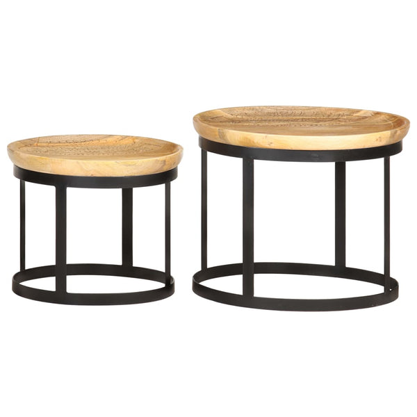 vidaXL Round Side Tables 2 pcs. Solid Mango Wood and Steel